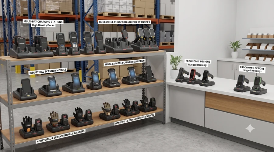 Handheld barcode scanner in use